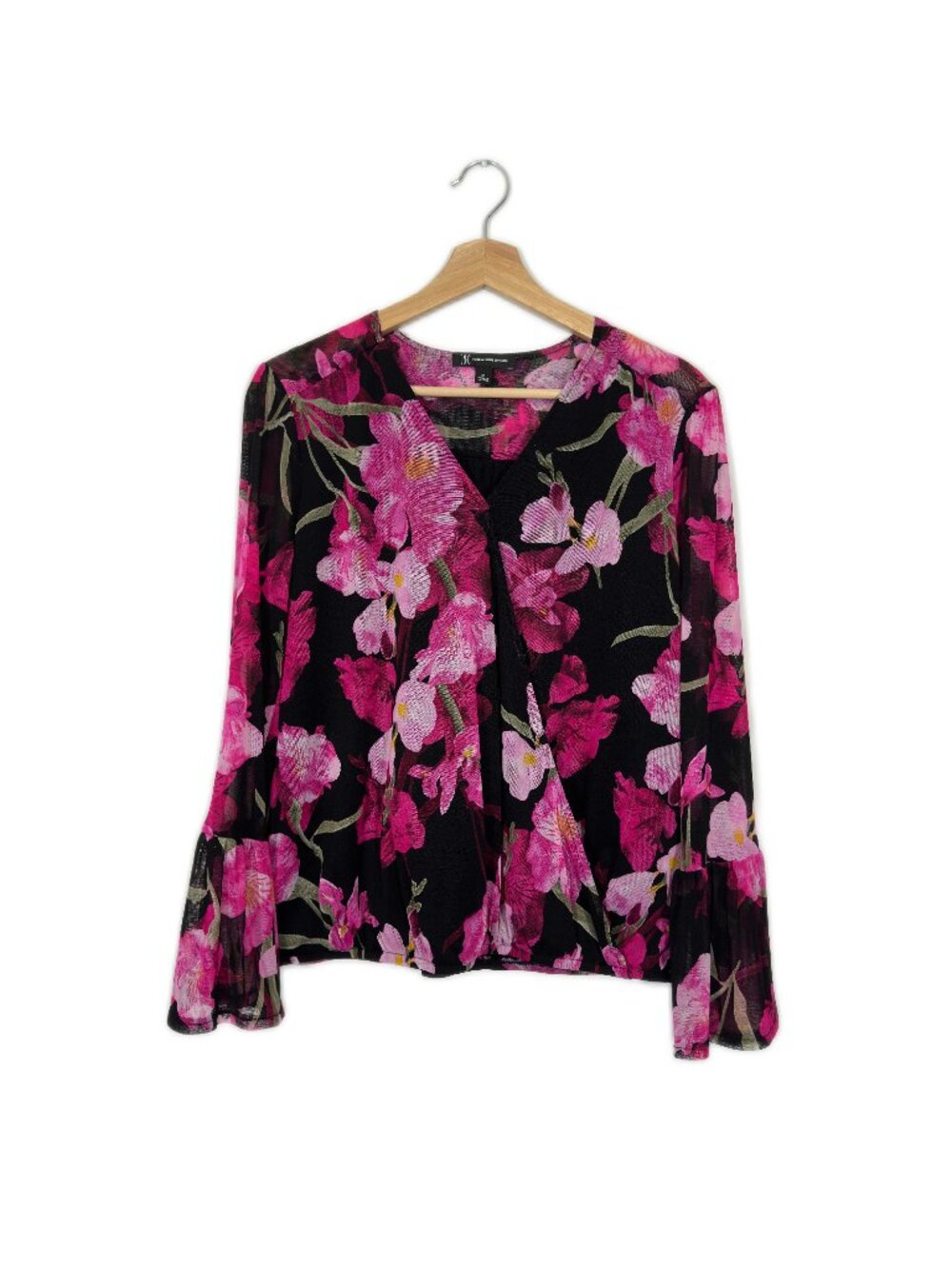 INC Women's Floral Bell Sleeve Top Blouse Medium Romantic Business Casual Dressy